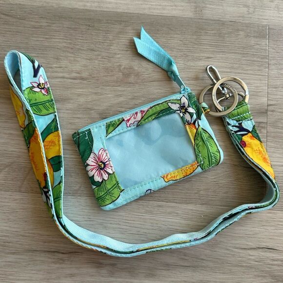 Vera Bradley Zip ID Holder with Wide Lanyard - Lemon Grove Pattern - Picture 1 of 8